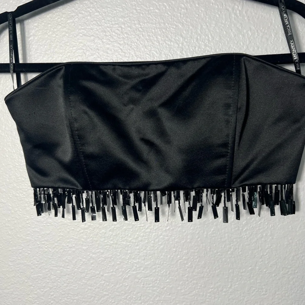 Vintage Y2K Jessica McClintock Millennium 2000 Black strapless fringe crop top - Picture 16 of 16